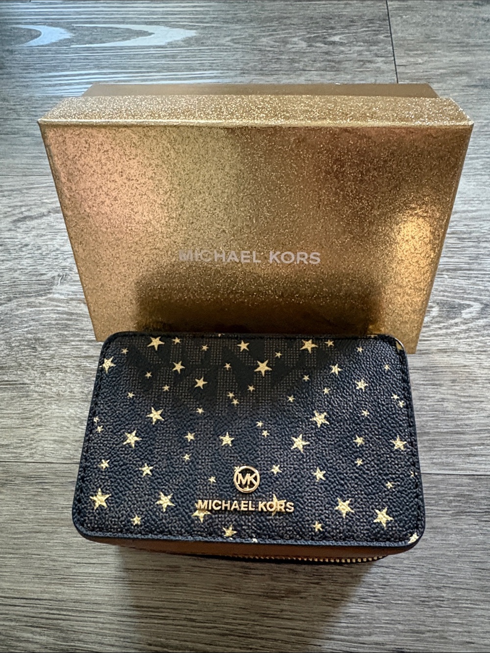 Michael Kors Black Wallet with Gold Star Print